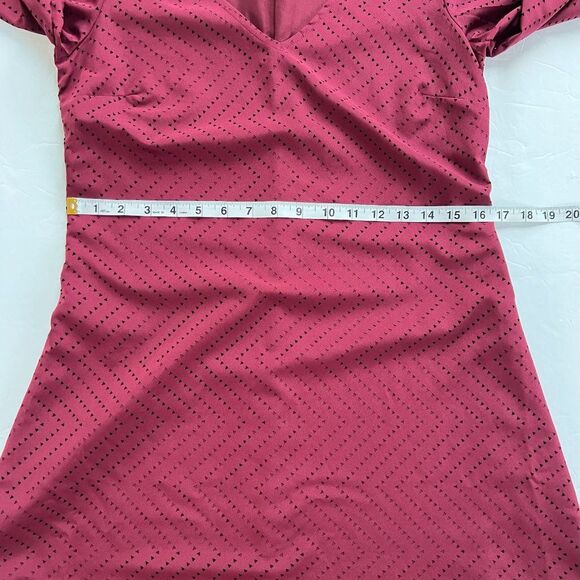 Candies Y2K Shift Burgundy Laser Cut Lined Mini Dress Slit Long Sleeves Size S - Picture 9 of 11